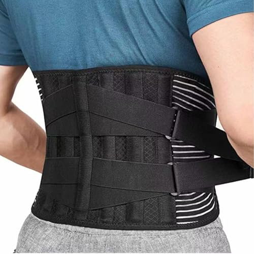 Rückenbandage, Stützgürtel für den unteren Rücken für Männer und Frauen, Beste Rückenbandage zur Linderung von Rückenschmerzen mit 6 Streben, atmungsaktives und medizinisches Design mit Zwei