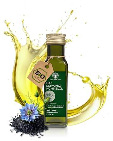 Aura vom Land Bio Premium Schwarzkümmelöl Kaltgepresst 100ml – Ungefiltert & Reich an Thymochinon – Hochwertiges Speiseöl auch als Haaröl/Körperöl – Bio Oil Black Seed Oil Made in Germany
