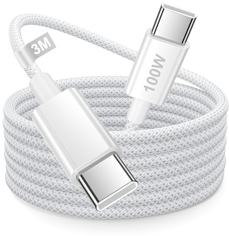 Câble USB C vers USB C 3M, 100W Câble Charge Rapide Fil Chargeur Typ C Cordon Type C pour iPhone Air/15 1617 Pro Max/Plus,iPad Pro/Air,MacBook Air/Pro,Samsung Galaxy S25 S24 S23 S22,Xiaomi