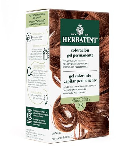 Herbatint Gel Permanente para Cabello 7R Rubio Cobrizo - 170 ml | Sin Amoniaco, Cobertura Óptima de Canas | con 8 Extractos Bio, para un Color Duradero y Suave