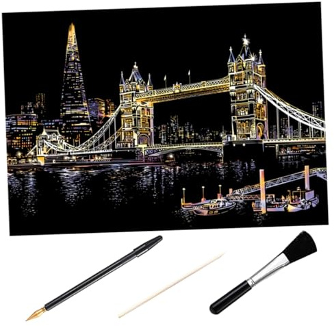 YOSADIER Kratzzeichenpapier Für Junge Mädchen Mit Tower Bridge Kratzbild Zubehör Kratzstift Für Diy Kratzmalerei Fein Poliertes Kratzpapier Zum Entdecken