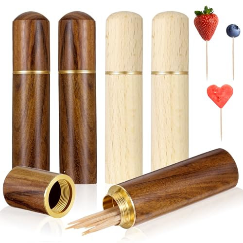 Giantree 4 PCS Portable Wood Toothpick Holder, Mini Toothpick Box Pocket Dispenser, Pocket Tooth Pick Carrying Travel Case Needle Case for Storage Needle Pill Bead Pick Tooth Picks Holder