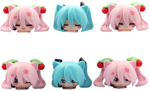 Jiumaocleu Anime Miku Figur Statue 6PCS Mini Miku Actionfigur 4.5cm Tortendekoration Auto Dekoration Geschenke für Fans