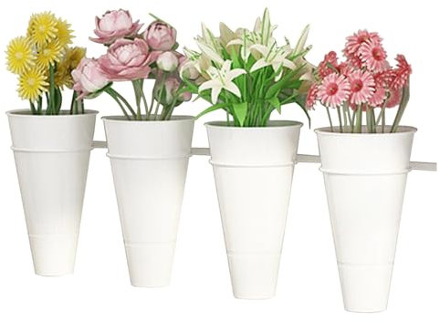 OZBMA Présentoir Mural en Plastique pour Fleurs fraîches, pour intérieur et extérieur, avec bac à Fleurs et étagère à Bouquets (Blanc, rangée Simple, 120 cm)