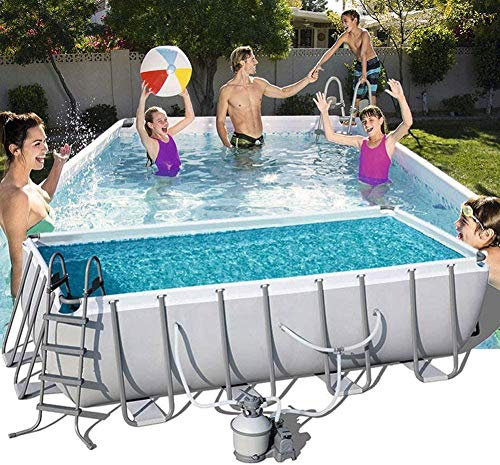 Above Ground Swimming Pool Set with Filter Pump and Solar Cover - Rectangular Frame Splash Paddling Pool