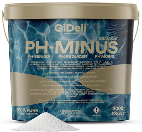 Granulés pH Minus de 3 kg dans Un Seau - Réduit Le pH de la Piscine- Produit d'entretien de l'eau pour Une Eau cristalline - Idéal pour Tous Les Types de piscines - Dosage