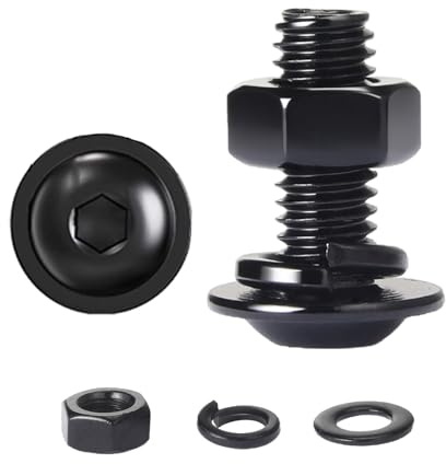 HAISHANG 10 Pièces M5x25 mm Vis à Tête Bombée avec Bride, Boulons à Six Pans Creux Filetage Complet avec Ecrous Hexagonal et Rondelles Elastique, Acier Inoxydable A2 V2A, Noir