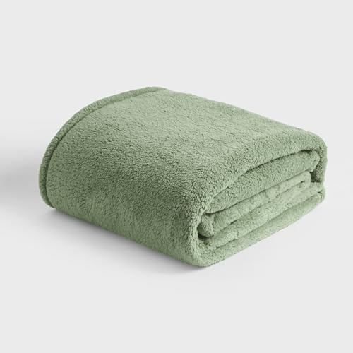 Brentfords Teddy Fleece Throw Blanket for Sofa, Super Soft Warm Cosy Large Blanket for Bed Lightweight Plush King Size Bed Throws Travel Blankets, Green - 200 x 240cm