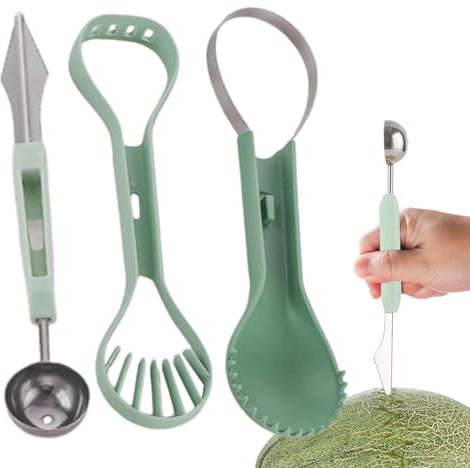 Bexdug Set de 2 : Cuillère à Boules de Fruits + Cuillère Parisienne,Double Fonction en Acier Inoxydable Matériau Résistant pour Fruits | Outil de Découpe Léger pour Sculpture de Pastèque Maison