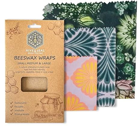 Hive & Seal Beeswax Wraps, Small Medium Large Sizes, Sustainable Reusable Food Storage, Washable