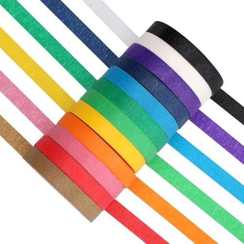 Fyguard 12 rotoli di nastro coprente arcobaleno, 10 mm x 13 m, nastro adesivo colorato in carta ruvida, nastro per artigianato, decorazioni in classe, fai da te, scrapbooking