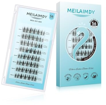 MEILAIMDY Pestañas Autoadhesivas, Pestañas Artificiales DIY Clusters 56 Piezas 0,07mm Curva C – No Necesita Pegamento/Removedor, Naturales Suaves Fibra PBT, Maquillaje Quotidiano (MSA-DIY-009)
