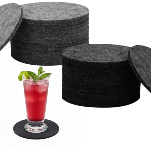 30 Stück Filzuntersetzer Rund, Filz Untersetzer für Gläser, Untersetzer Glasuntersetzer Filz, Filzuntersetzer Rund für Tassen Tisch Bar GläSer Becher(Dunkelgrau und Schwarz)