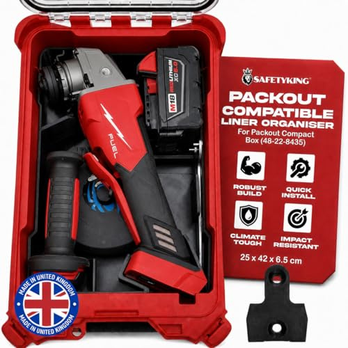 SAFETYKING® M18 Grinder Liner Compatible With Milwaukee Packout Compact Box (48-22-8435) Precision Rigid Insert Organizer (Insert Only, Tools & Box Not Included)