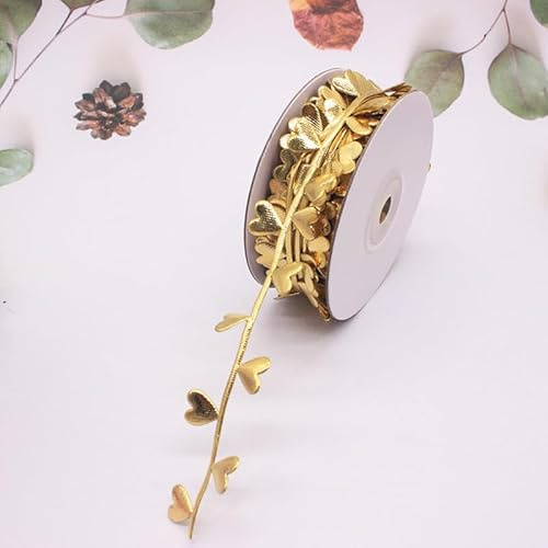 WANYI Herzförmiges Band 10M Schleifenband mit Herzen Geschenkband Polyester Bedruckte Bänder für Valentinstag Geschenkverpackung Dekoband(Gold)