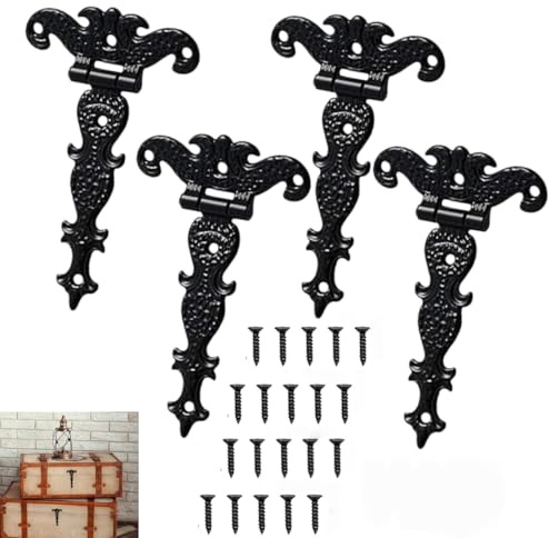 4 Stück Klassische dekorative T-Scharniere,robuste Zinklegierung,Möbelbänder Tür Scharniere,antike Schuppentürscharniere mit Schrauben,für Schränke Fenster Holzkasten Scheunentore Schuppentore