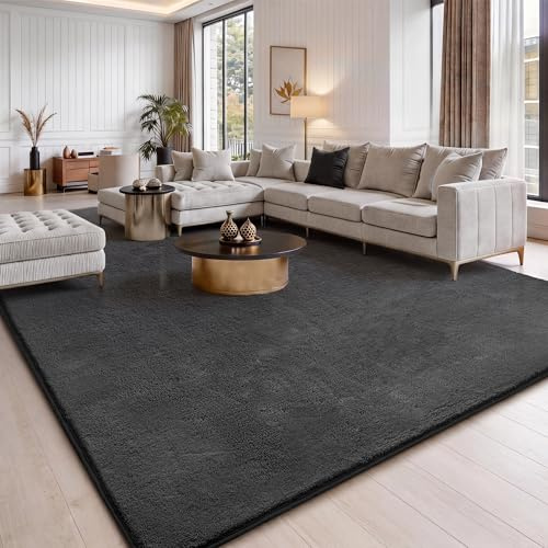 Jungsang Fluffy Rugs Living Room, 120x180cm Soft Shaggy Carpet Rugs for Bedroom, Machine Washable Anti Slip, Non Shedding Modern Indoor for Dorm Teens Room Decor, Drak Grey