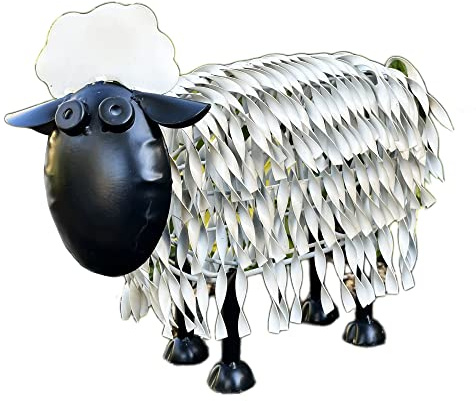 Darthome Metal Garden Sheep Statue, White and Black Hand Painted Outdoor Lamb Ornament, Wire Metal Sculpture, 38cm x 28cm x 14cm, Weatherproof Freestanding
