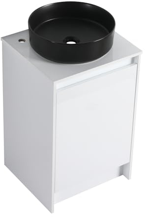 20 Freestanding Bathroom Cabinet with Art Ceramic Sink, Soft Close Doors, Glossy White