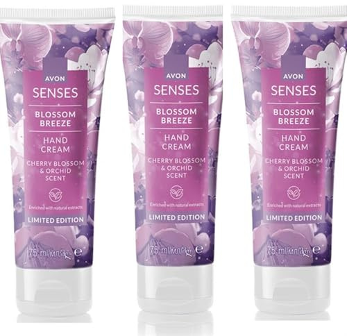 3 x Avon Hand Creams for hands nails and cuticles 75ml (3 x 75ml, Cherry Blossom & Orchid)