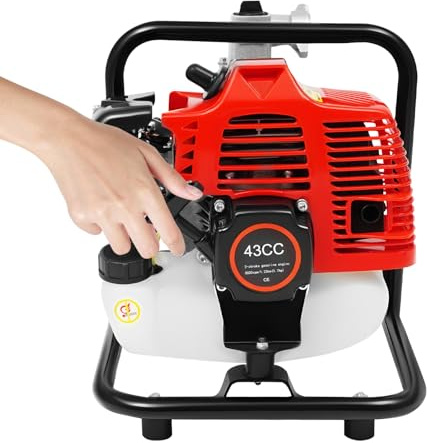 Vattenpump bensin, 2-takts högtryckspump, trädgårdspump, avloppsvattenpump med oljekanna, tratt, 8 500 varv/min, vattenpump, bensinmotorpump för landskapsarkitektur, dränering, vattenförsörjning