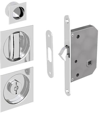 Juego de cerradura para inodoro con gancho para puertas correderas, roseta cuadrada con asa, cerradura para baño, cerradura de inserción, color plateado cromado