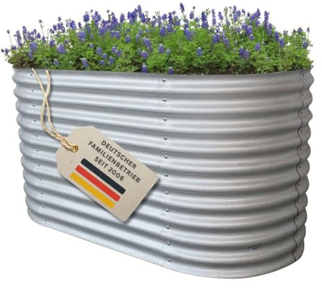 RS Trade Hochbeet Rimini L Metall oval 160x80x80 cm für draussen, verzinktes Stahl Pflanzbeet Outdoor, Gemüsebeet Wellblech, wetterfest, stabil, Balkon Terrasse Garten, Silber