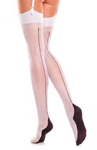 GLAMORY Delight 20 bas jarretière avec couture Blanc/Noir XL