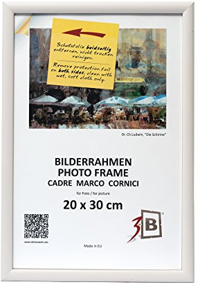 3-B Bilderrahmen ULM 20x30 cm - weiß - Holzrahmen, Fotorahmen, Portraitrahmen mit Acrylglas