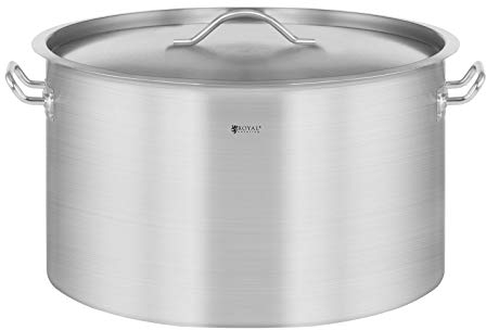 Royal Catering Induction Cooking Pot 44 l Ø 45 cm Bottom Thickness 5 mm 3-ply with Lid for All Stove Types, 20% Faster Cooking, 30% Energy Saving Stainless Steel Soup Pot