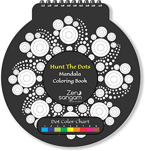Sangam Hunt the Dots Mandala Malbuch für junge Erwachsene und Kinder (Punkte basierend auf Farbkarte ausmalen - Mandala-Zeichnungen gepunktet) - Buch 1
