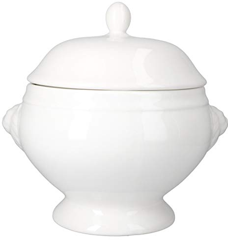 MamboCat Leo - Terrina per zuppa, misura grande, 1 ciotola con coperchio da 3 l, terrina reale con testa di leone, in gres porcellanato, colore: Bianco