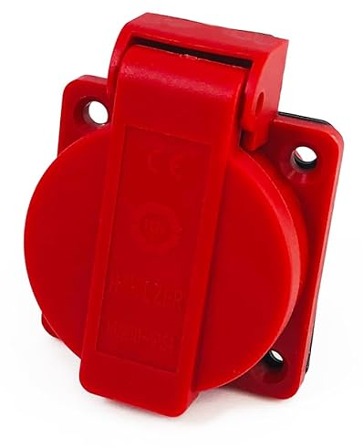 8 Stück/Einbausteckdose Schuko Steckdose 16A mit IP54 / + Flansch Dichtung (Rot)