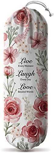 Hglian Flowers Plastic Bag Holder,Farmhouse Life Laugh Love Grocery Bags Organizer Storage