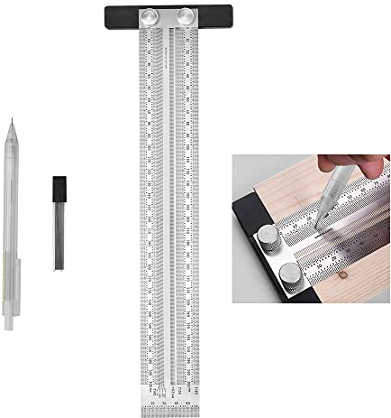 JUNMEIDO Anreißlineal Edelstahl T-Loch Lineal T Rule Präzisionsmarkierung Carpenter Messwerkzeug Rostfreies Anreisswerkzeug Lochlineal zum Positionieren für Carpenter Square Measuring（ 300mm ）