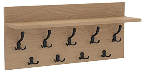 AKKE Wandhaken Garderobenhaken - Kleiderhaken Wandgarderobe Garderobenleiste Mit Ablage - Verti 80 Eiche Hell/Schwarz