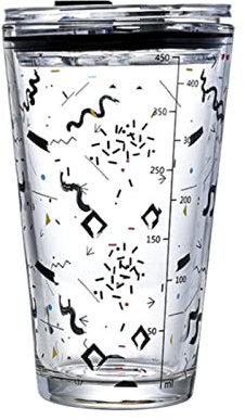 XKUN Coupe De Paille De Verre De 450 ML avec Échelle De Graffiti Transparent Style De Grande Capacité Bouteille De Jus De Boisson-C