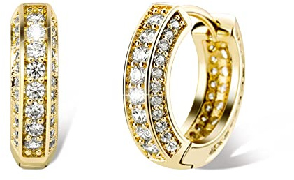 TOPGRILLZ Iced Out Hoop Earrings Cubic Zirconia Huggie Cartilage Cuff Hypoallergenic 14K Gold Plated Luxury Fashion Round Circle Earrings For Men Women-18Gold