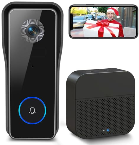 XTU Sonnette sans Fil avec Caméra, 2K HD WiFi Sonnette sans Fil Extérieure Étanche avec Batterie Visiophone avec Carillon, Détection De Mouvement PIR, Audio Bidirectionnel, Support Cloud Et SD