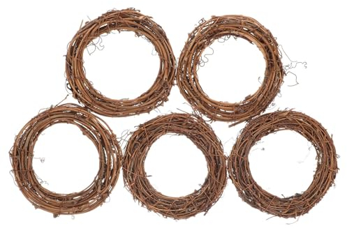 Yardwe 5 Rollen Rattankranz Rohling Rahmen Rebenkranz DIY Zweig Weidenkranz Rattan Ring Kranz Rattan Rahmen Türkranz Dekokranz für Weihnachten Hochzeit Girlande Anhänger Foto Requisiten 12cm