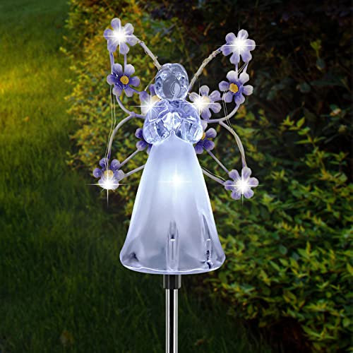 AVEKI Angel Solar Lights Outdoor, 1 Pack Angel Solar Garden Stake Lights, LED Waterproof Angel Landscape Lights for Garden Yard Path Grave Cemetery Decorations, Memorial Gift Sympathy Gift (Purple)