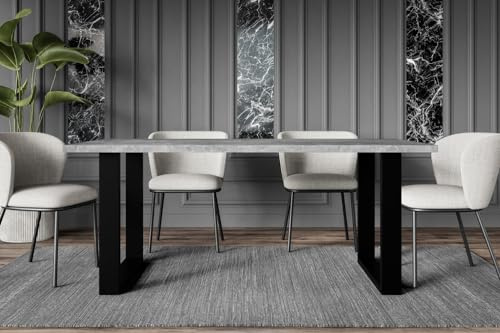ALTDECOR Esstisch, ideal als Küchentisch oder Wohnzimmertisch, solide Konstruktion aus Möbelplatte,160x90x75 cm - Betonoptik/Schwarz - KLYN U