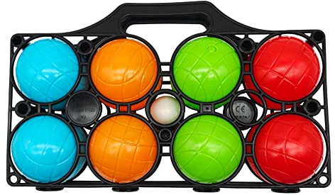 alldoro 60044 Boccia Spielset für Kinder, 9 tlg – Kunststoff – 8 Kugeln in 4 Farben + Zielkugel und Koffer – für draußen
