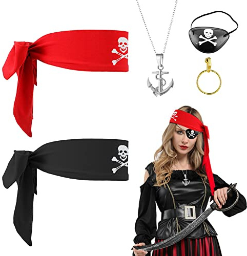 MIVAIUN 5 Stücke Captain Pirate Kostüm Zubehör Set Vintage Piraten Accessoires, Piraten Augenklappen, piraten Halskette,PIraten Rollenspiel Set für Kinder Karneval Party (5 Stücke)