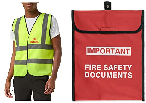 Supreme HRT80Y-M-Fire Marshal Basic High-Visibility Safety Vest, Medium, Yellow & Firechief HSDA4 Soft Pack Document Holder, A4, Red