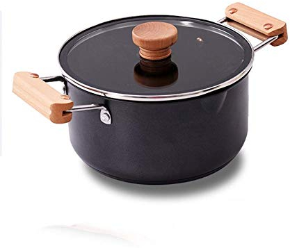 OQHAIR Ollas y sartenes de Cocina Cazuela Antiadherente de cerámica con Tapa, Olla de inducción, Olla para Sopa, Revestimiento de Nano cerámica, Mango de Roble, Menos Humo de Aceite .3.8L
