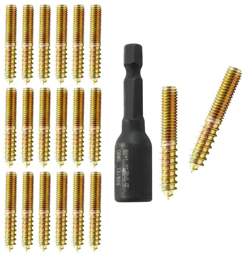 Hitefu 20PCS Hanger Bolts, M8 Double Ended Screws 2(50mm) Length, M8 Dowel Screw for Wood Furniture, with (M8x1.25mm) Hanger Bolt Driver