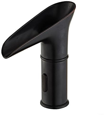 Badarmaturen, Warm- und Kaltwasser-Badezimmer-Wasserhahn, Wasserfall-Badearmaturen, LED-Temperaturempfindliches System, Infrarot-Sensing-Wasserhahn- Schwarz