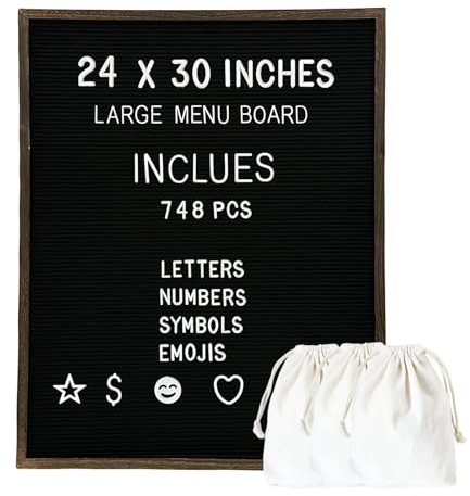 Großes Filzbriefbrett 61 x 76 cm mit 748 Buchstaben, großes Menübrett, Filztafel, große Nachrichtentafel, wechselbares Briefbrett, großes schwarzes Briefbrett, Schild, Restaurant, Büro,