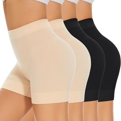 SIMIYA Short Cycliste Femme sous Jupe ou Robe Anti-frottement Pantalons Legging Short Leggings Sport Femme Court sans Couture Boxer Short Lot de 4,2*Noir+2*Beige,M